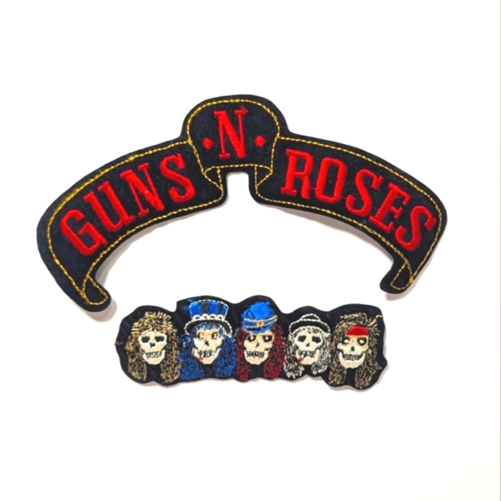 Guns N’ Roses Jacket Patch Set 1980s Original Band Logo + 5 Skulls Strip Vtg